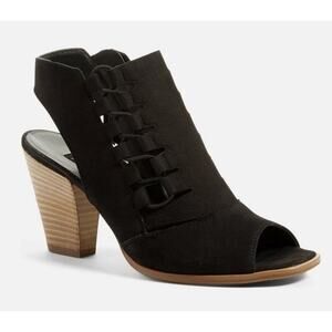 PAUL GREEN Mindy Block Heel Bootie Peep Toe Sandal Black Leather Women’s Size 7